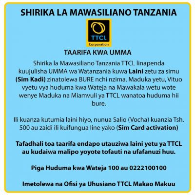 TTCL Imesema Laini za Mtandao Huo ni Bure na Haziuzwi