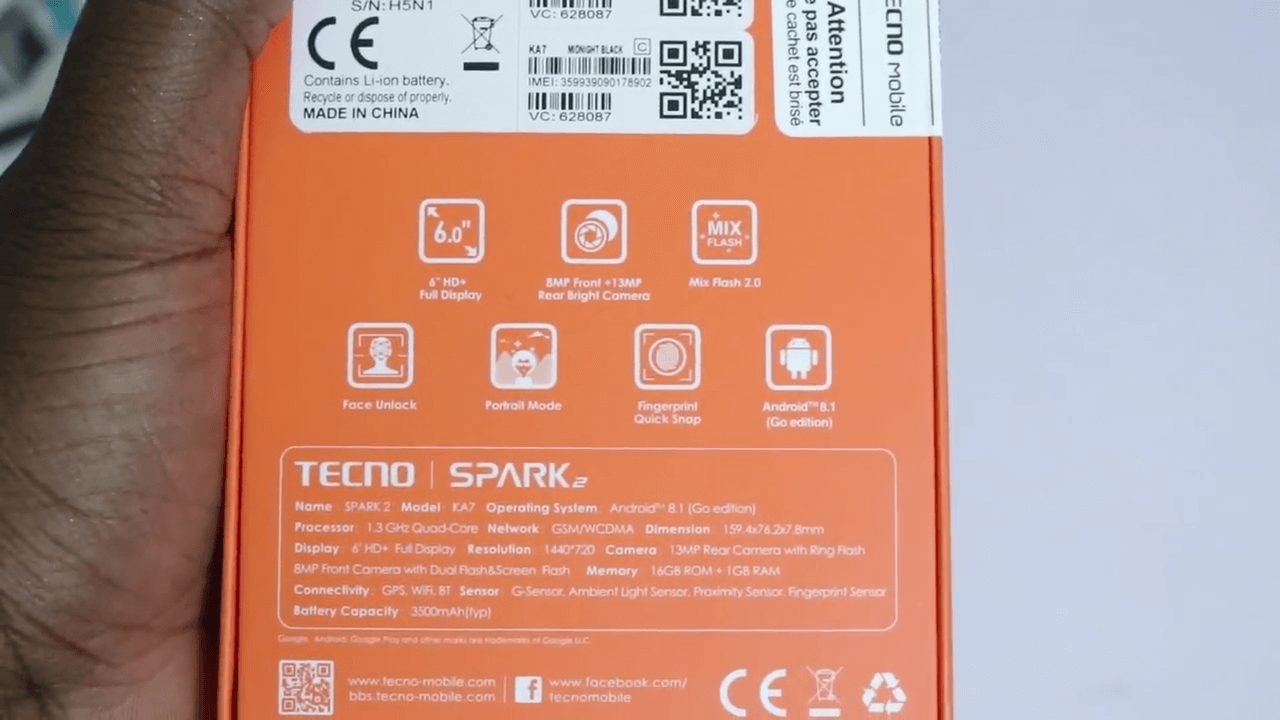 Zifahamu Hizi Hapa Bei na Sifa za Tecno Spark 2 (2018)