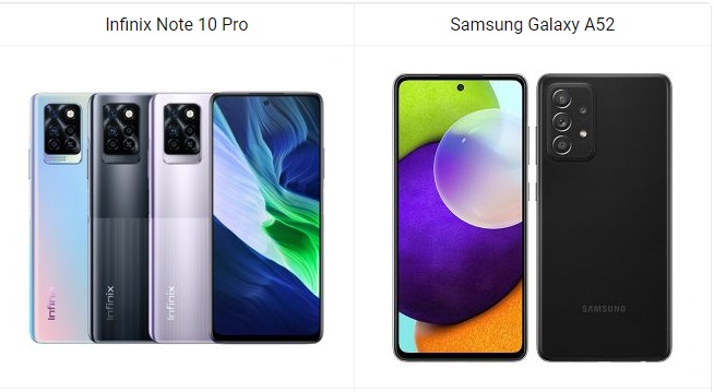 Tofauti ya Infinix Note 10 Pro, Galaxy A52 na Camon 17 Pro