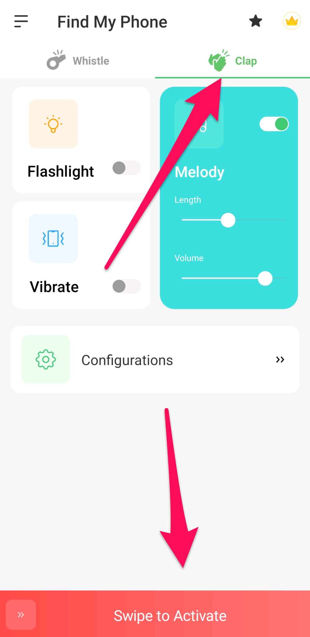 Flashlight and vibration settings